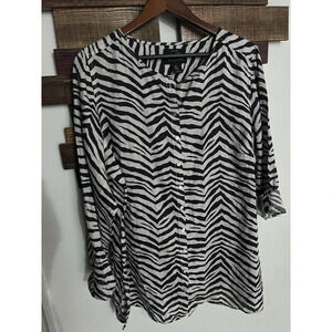 Tahari 100% Linen Zebra animal Print Tunic blouse Beach BoHo